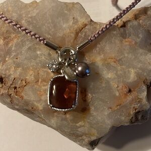 Sterling Silver Fossil Purple/Pearl CZ Braided Cord